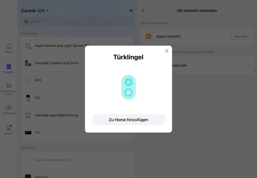 Der Aqara Camera Hub G410 ist kompatibel mit Homekit Secure Video. Damit lässt sich nicht nur der Livestream der Video-Türklingel betrachten, sondern auch der Bewegungssensor für Automatisierungen nutzen.