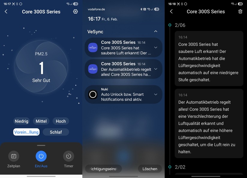 Luftreiniger Levoit Core 300S: Inbetriebnahme und Steuerung mit Vsync-App.
