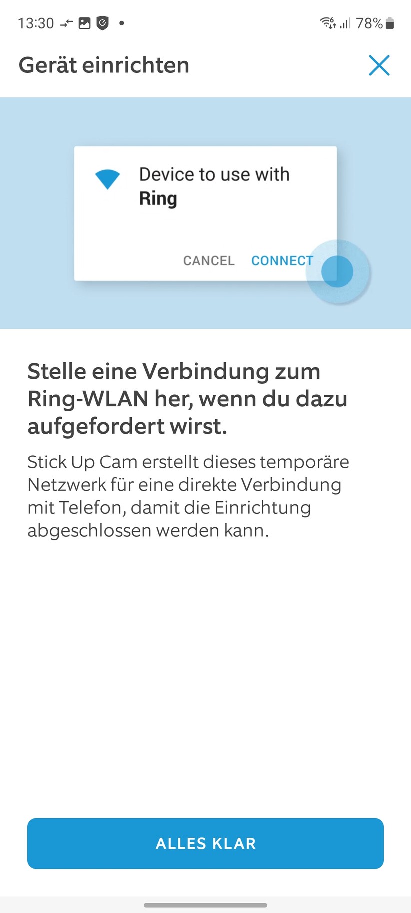 Ring Stick Up Cam Pro Akku: Die Einrichtung ist einfach und bietet viele Erläuterungen zur Kamera. Vorbildlich.