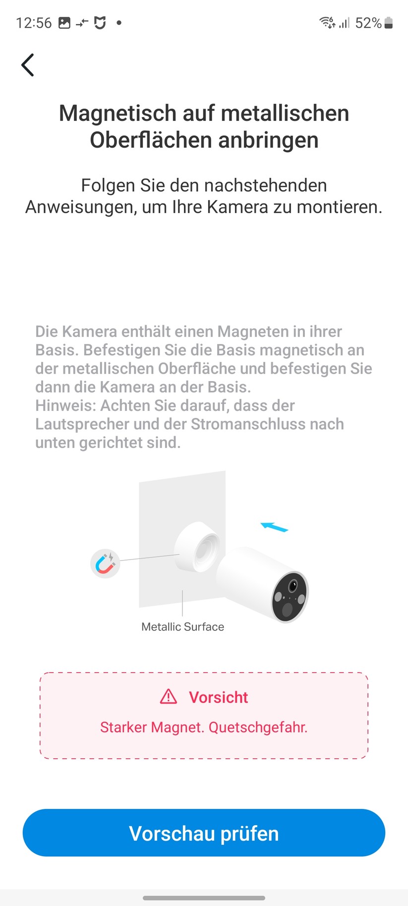 TP-Link C425: Das Set-up der Überwachungskamera erfolgt mit der Tapo-App, für die allerdings ein Konto erforderlich ist. Die App informiert dabei nicht nur die Funktionen der C425, sondern gibt auch Tipps zum Aufstellort.
