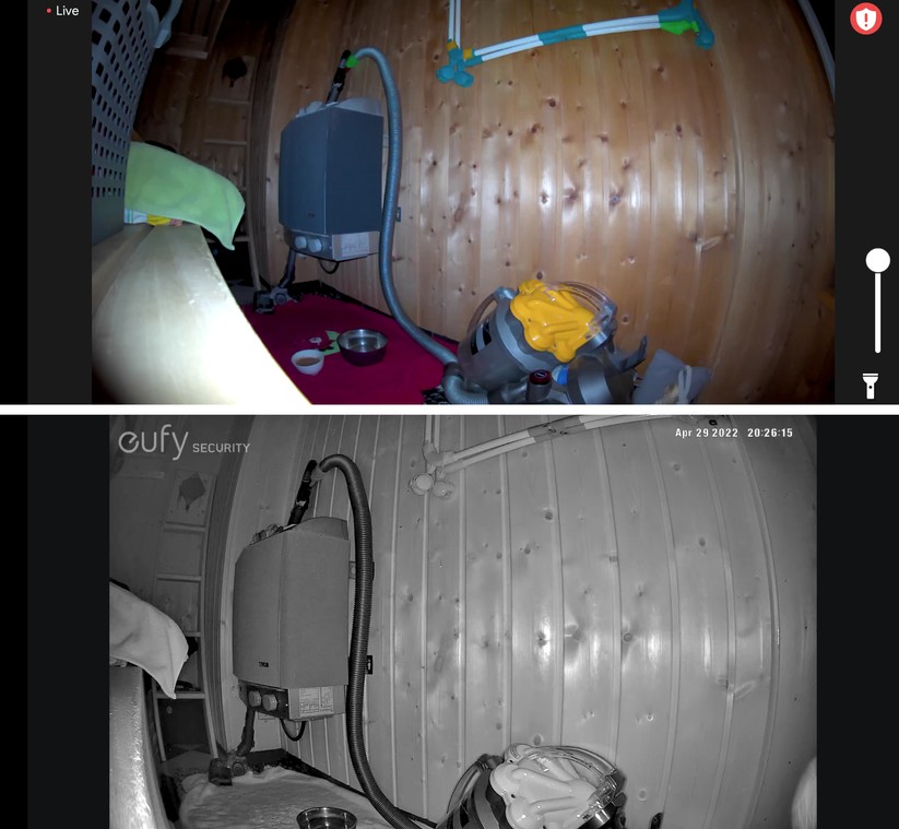 Dank des integrierten Spotlights kann die Arlo Ultra 2 die Umgebung aufhellen und Videos farbig anzeigen. Die Eufy Cam 2 bietet eine Nachtsicht hingegen nur in Scharzweiß.