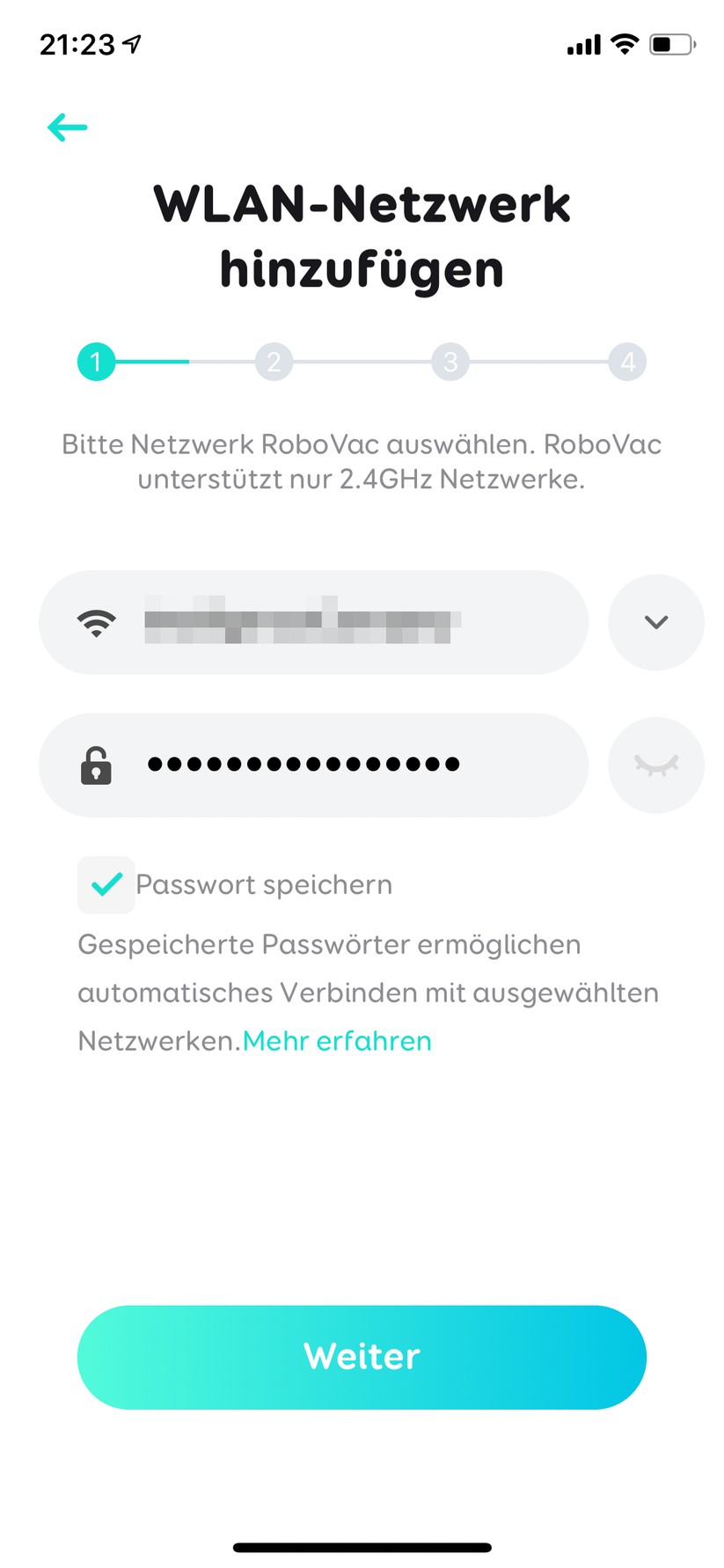 Die App möchte den WLAN-Zugang für die Einrichtung