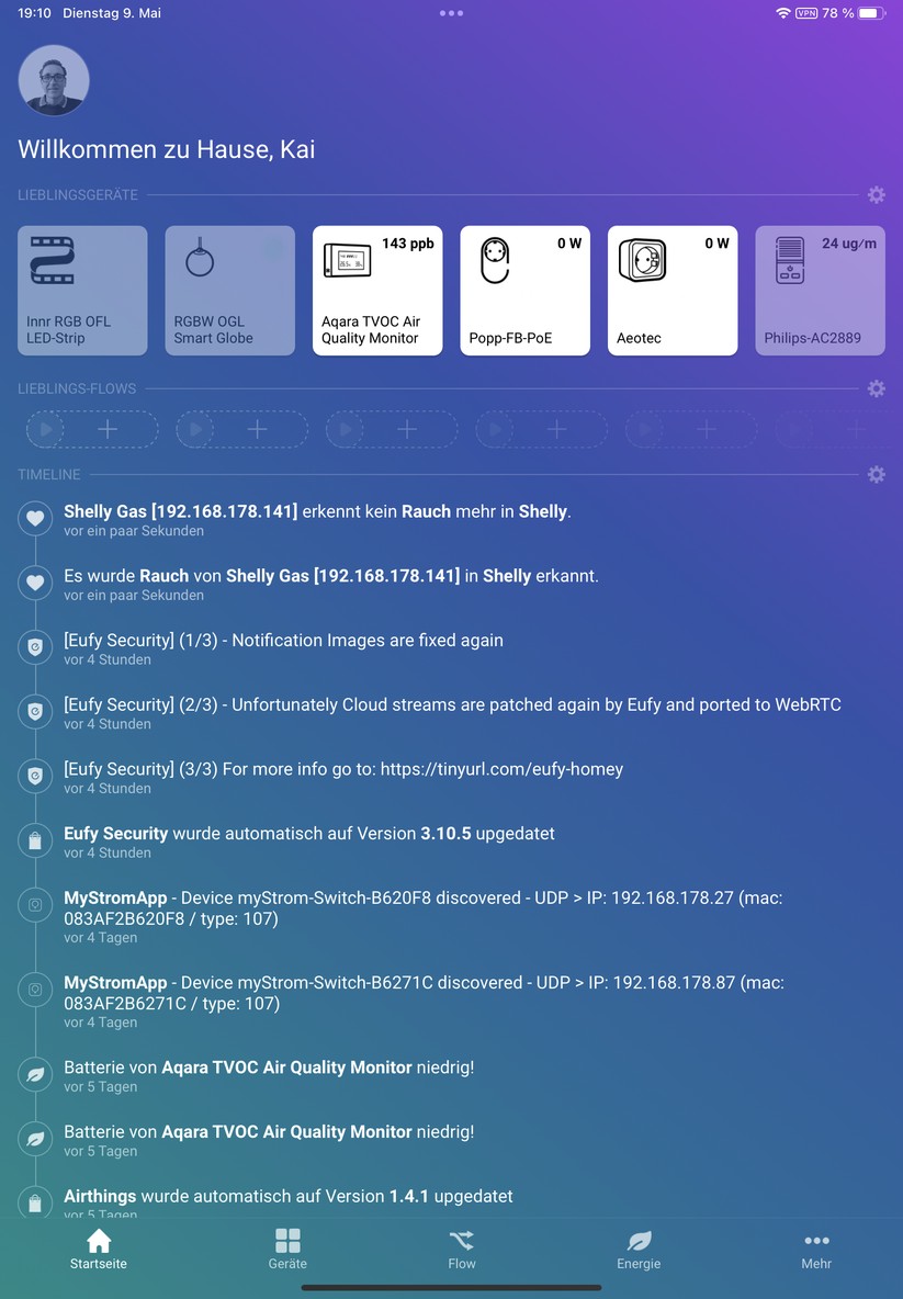 Shelly: Alarm unter Homey Pro