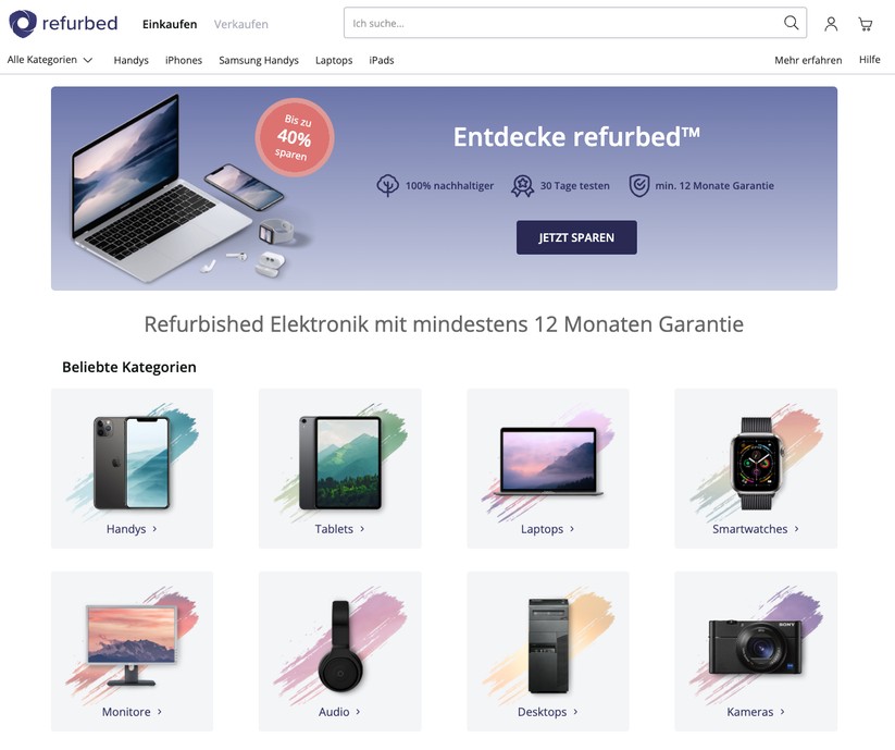 Von aktuellen iPhones bis hin zu Kleidung und Retro-Konsolen findet man sehr viel bei Refurbed.