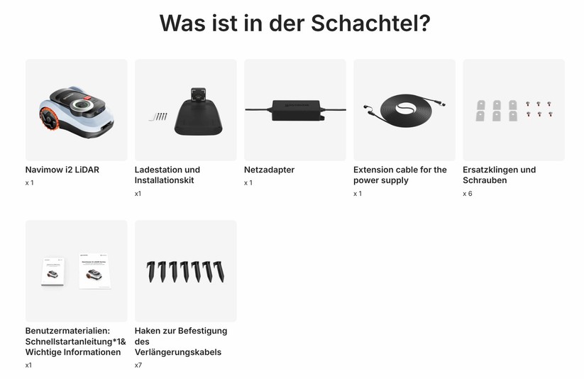 Navimow i208: Lieferumfang, technische Daten, Ansicht, Display
