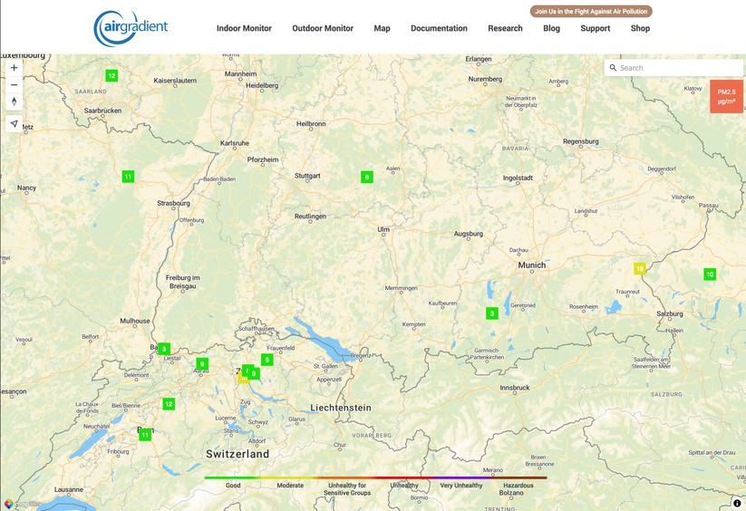 Air Gradient Open Air: Web-Dashboard und Landkarte mit Messwerten 