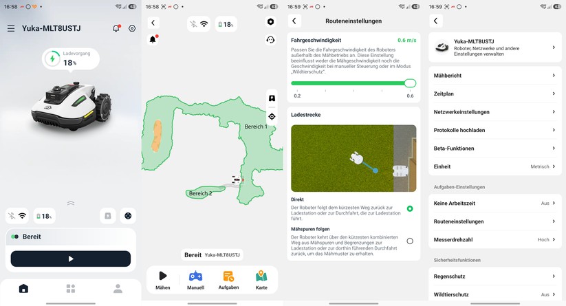 Die Mammotion-App ist übersichtlich, reaktionsschnell und bietet viele Einstellmöglichkeiten. Außerdem ist sie auch für Tablets optimiert.