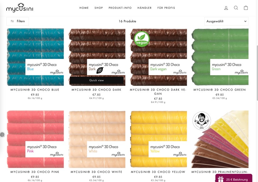 Die Auswahl an Schokoladen für den mycusini 2.0 ist groß.