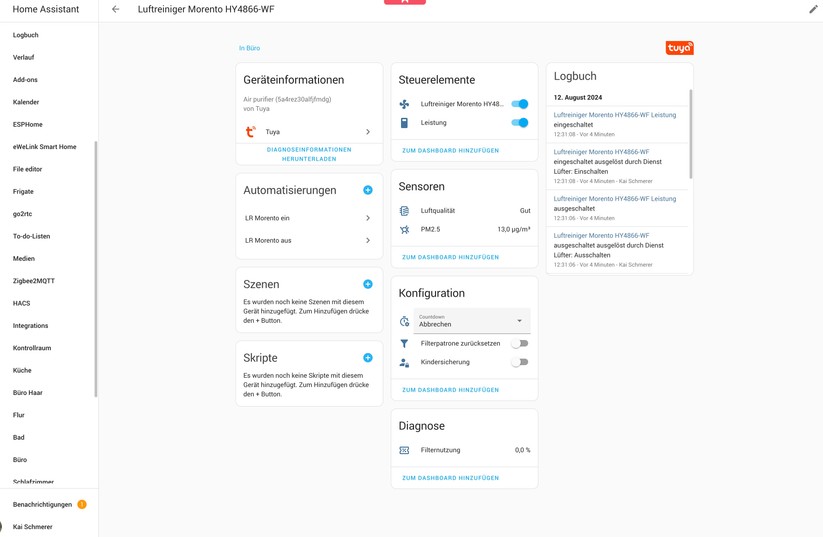 Luftreiniger Morento HY4866: Integration in Home Assistant
