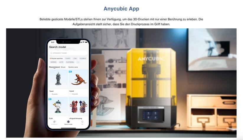 Der Anycubic Photon M5s kann bequem per Smartphone bedient werden.