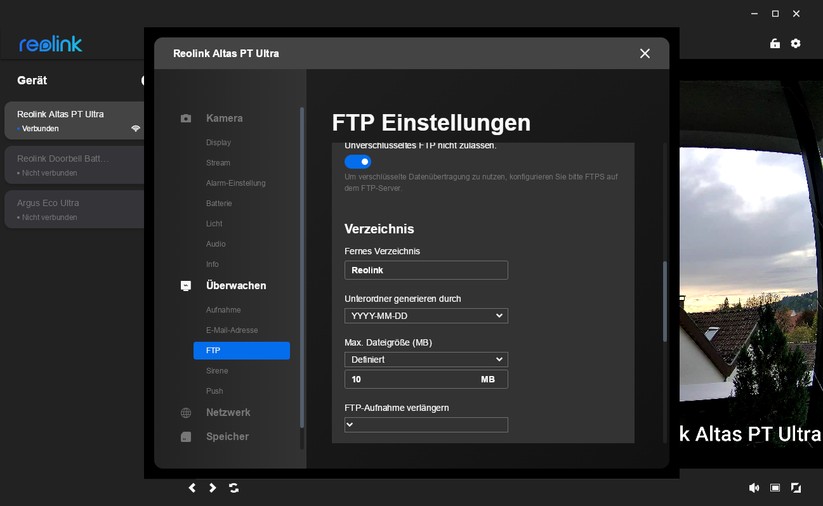 Desktop-Anwendung für Reolink Altas PT Ultra: PTZ-Überwachungskamera mit 4K, Wi-Fi 6, Akku, farbiger Nachtsicht und kontinuierlicher Aufnahme