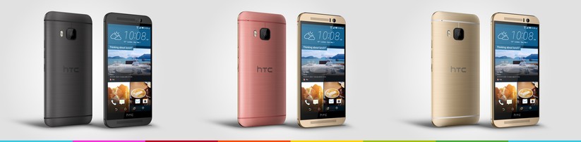 Das HTC One M9 in den drei Farben: Gunmetal on Gunmetal, Pink on Gold sowie Gold on Gold.