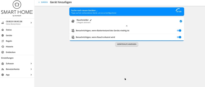 Über smarthomebyhornbach.com können Anwender ihr Smart Home bequem vom Desktop aus verwalten. Die Web-Oberfläche bietet die gleichen Funktionen wie die App.