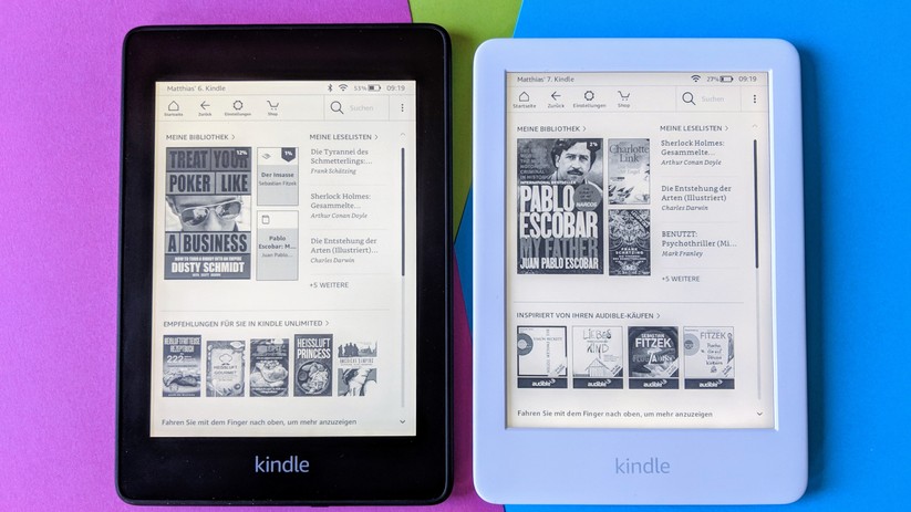 Links der Kindle Paperwhite 2018; rechts der Kindle 2019.