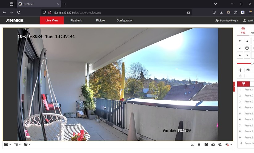 Annke NC500: Zugriff mit Browser unter Windows. Unter macOS und Linux steht der Livestream beim Zugriff mit einem Browser nicht zur Verfügung.