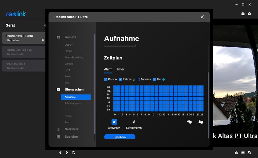 Desktop-Anwendung für Reolink Altas PT Ultra: PTZ-Überwachungskamera mit 4K, Wi-Fi 6, Akku, farbiger Nachtsicht und kontinuierlicher Aufnahme