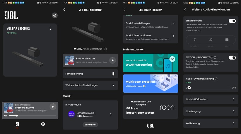 Mit der App JBL One lässt sich die Bar 1300MK2 bequem einrichten und konfigurieren. Trotz der vielen Funktionen ist die App übersichtlich und intuitiv bedienbar.