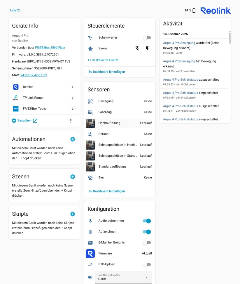 Mit dem Home Hub lassen sich akkubetriebene Reolink-Überwachungskameras in Smart-Home-Systeme wie Home Assistant integrieren.