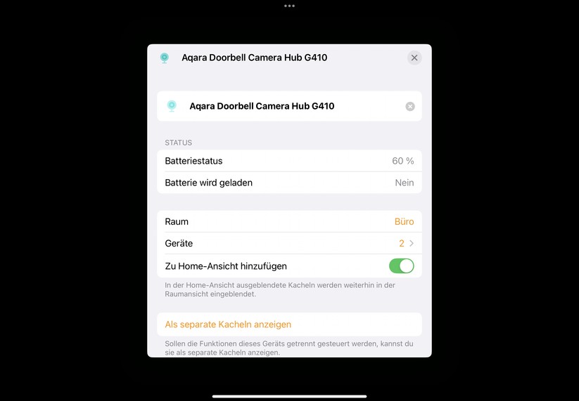 Der Aqara Camera Hub G410 ist kompatibel mit Homekit Secure Video. Damit lässt sich nicht nur der Livestream der Video-Türklingel betrachten, sondern auch der Bewegungssensor für Automatisierungen nutzen.