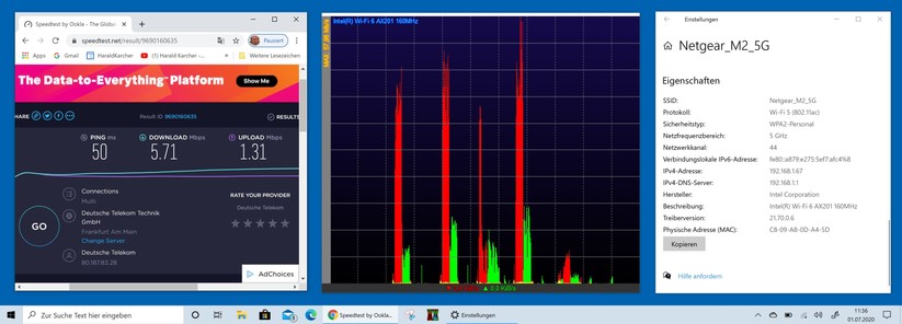 Der 5GHz-WLAN-Funk namens Netgear_M2_5G des LTE-Routers hat das Internet aus dem LTE-Netz der Deutschen Telekom recht brauchbar in die fünf Zimmer unserer Testwohnung getragen (Bild: Harald Karcher).