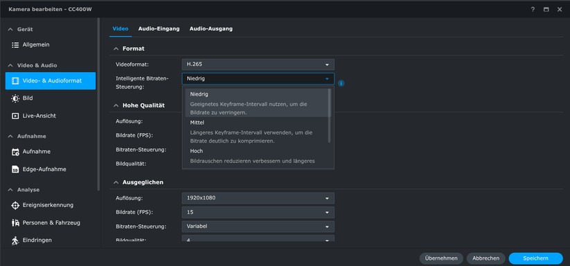 Synology CC400W: Die KI-Überwachungskamera bietet zahlreiche Einstellungsmöglichkeiten. Dazu zählen neben der typischen Erkennung von Personen und Fahrzeugen auch die Möglichkeit, diese zählen zu lassen. Die Bildqualität tagsüber geht in Ordnung. Dank HDR bietet sie ein ausgewogenes Bild. Bilder bei Dunkelheit sind aber nur mittelnäßig.