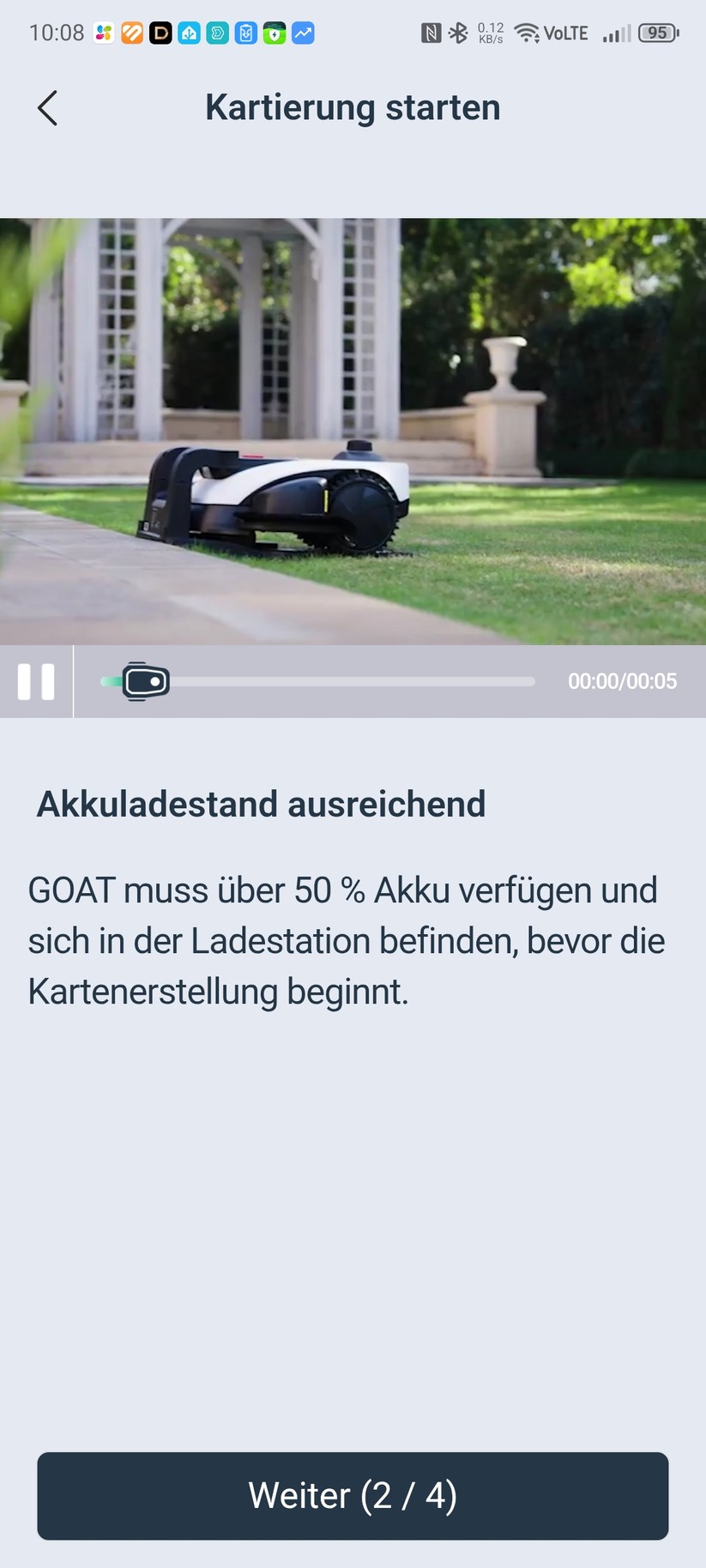 Die Ecovacs-App ist übersichtlich und einfach zu bedienen. Sie erlaubt die Einstellung wichtiger Mäh-Parameter und bietet viele Hilfestellungen, etwa für die Kartierung.