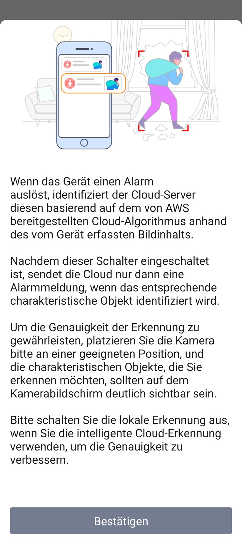 Foscam C5M 3K: Standardmäßig erkennt die Überwachungskamera Personen und Tiere. Weitere Erkennungsfunktionen bietet das kostenpflichtige Cloud-Abo.