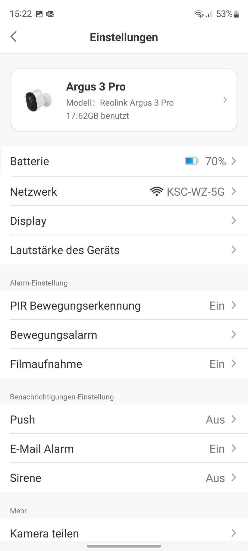 Reolink Argus 3 Pro: App