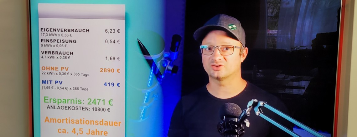 Andreas Schmitz hat seine PV-Anlage selbst zusammengebaut. Dadurch spart er erheblich Kosten, sodass sich die Anlage nach etwa 4,5 Jahren amortisiert. 
