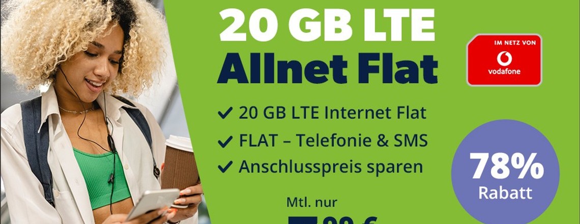 Spar-Tarif: 20 GB im Vodafone-Netz für 7,99 Euro bei Freenet
