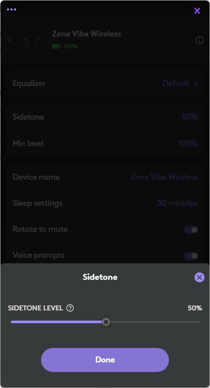 Logitech Zone Vibe Wireless - Bilder App