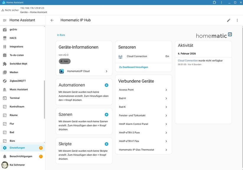 Eine Integration des Homematic IP Glas-Wandthermostats in Home Assistant ist möglich, bietet allerdings nicht sehr viele Funktionen, sodass manuelle Anpassungen nötig sind. Dank KI-Tools hält sich der Aufwand dafür allerdings in Grenzen.