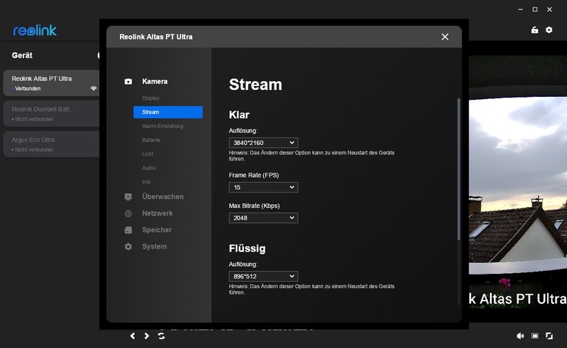 Desktop-Anwendung für Reolink Altas PT Ultra: PTZ-Überwachungskamera mit 4K, Wi-Fi 6, Akku, farbiger Nachtsicht und kontinuierlicher Aufnahme