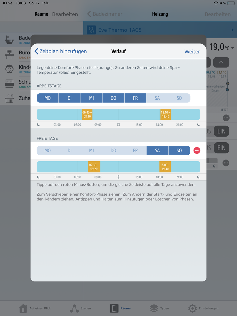 Dieses Interface bestimmt die Heizzeiten.