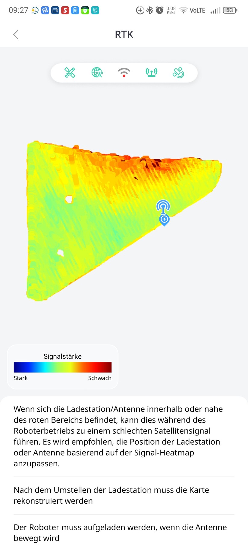  Für eine präzise Navigation benötigen RTK-Mähroboter einen optimalen Satellitenempfang. In dicht bebauten Gebieten kann dieser problematisch sein.