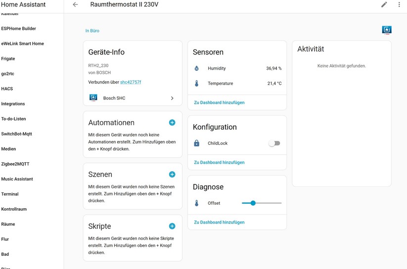 Bosch Raumthermostat II 230V: Integration in Home Assistant bei Betrieb mit Bosch Smart Home Controller II