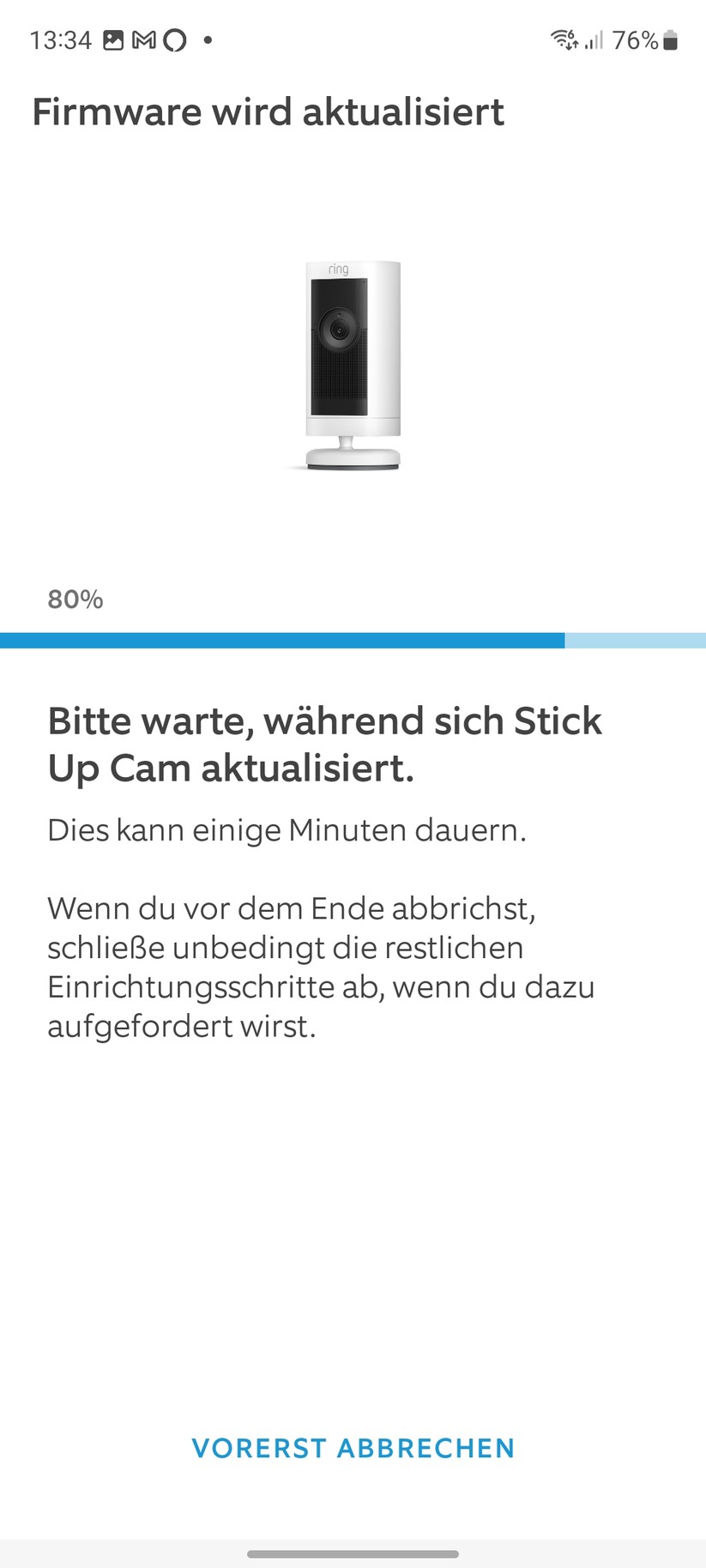 Ring Stick Up Cam Pro Akku: Die Einrichtung ist einfach und bietet viele Erläuterungen zur Kamera. Vorbildlich.