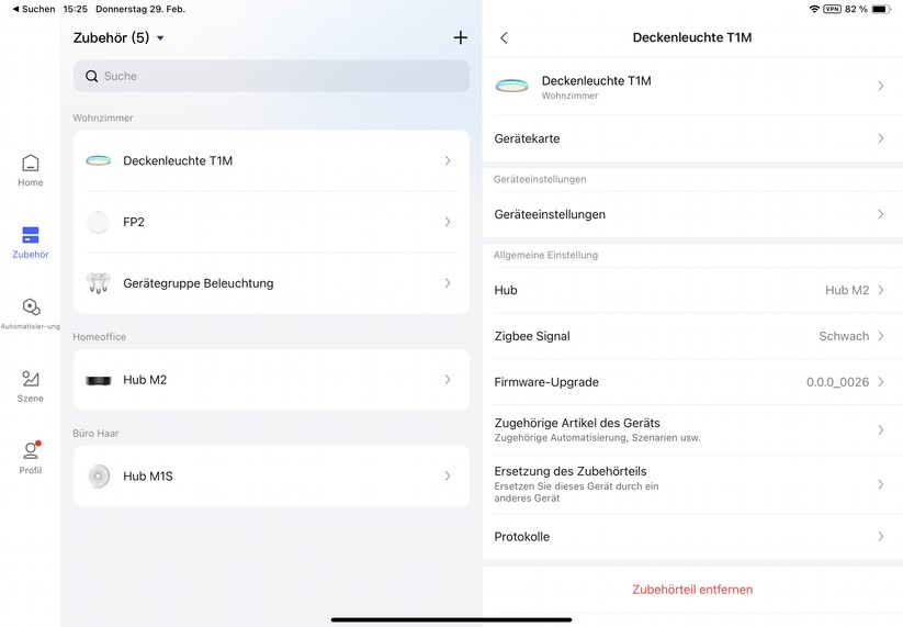 Aqara Deckenleuchte T1M: Einstellungen der Aqara-App