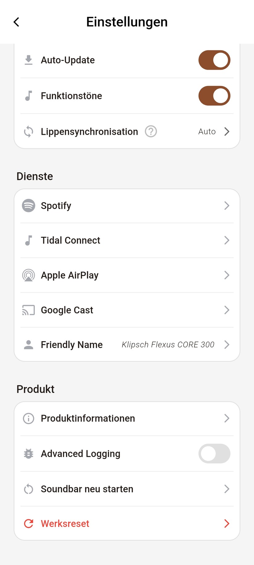 Die Bedienung sowie die Dirac Live-Einmessung erfolgen mit der App Klipsch Connect Plus.