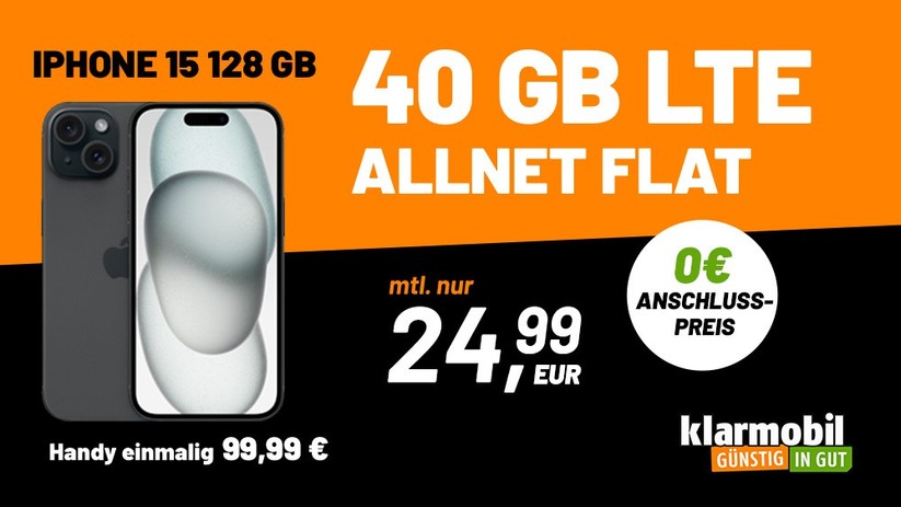 das iPhone 15 gibt es bei Klarmobil für einmalig 99,99 Euro