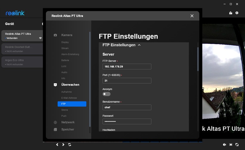 Desktop-Anwendung für Reolink Altas PT Ultra: PTZ-Überwachungskamera mit 4K, Wi-Fi 6, Akku, farbiger Nachtsicht und kontinuierlicher Aufnahme