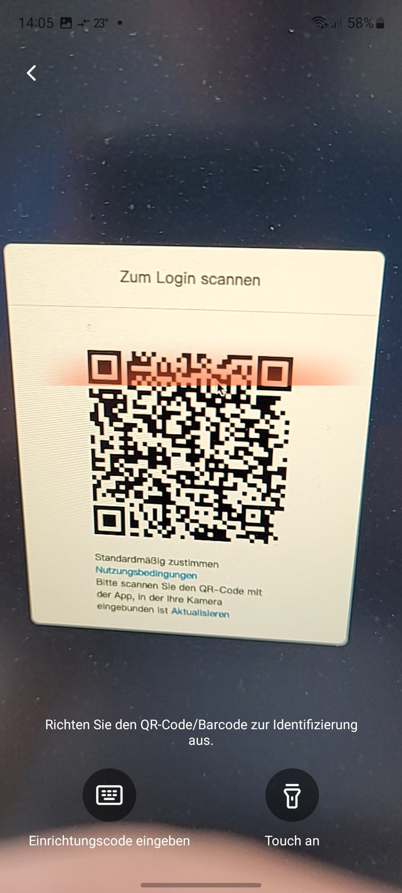 Um die Desktop-Liveansicht der Kamera betrachten zu können, muss der Zugriff über das Einscannen des QR-Codes über die App legitimiert werden.