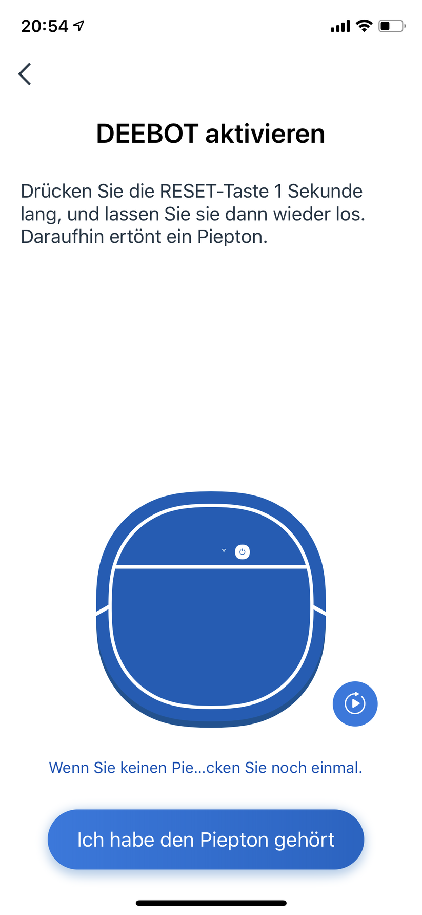 Ton und Knopf bestätigen die Identifikation beim Einrichten