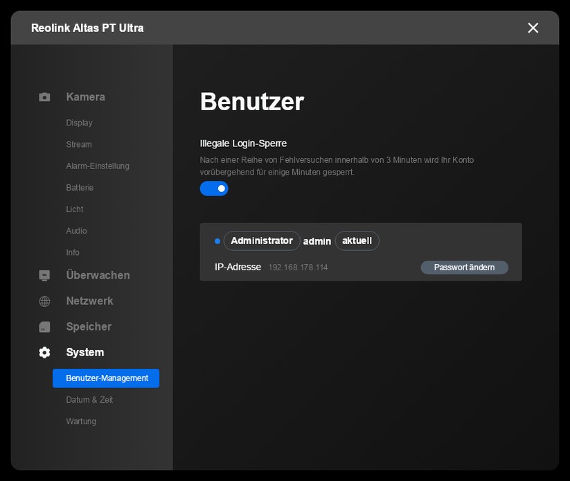 Desktop-Anwendung für Reolink Altas PT Ultra: PTZ-Überwachungskamera mit 4K, Wi-Fi 6, Akku, farbiger Nachtsicht und kontinuierlicher Aufnahme