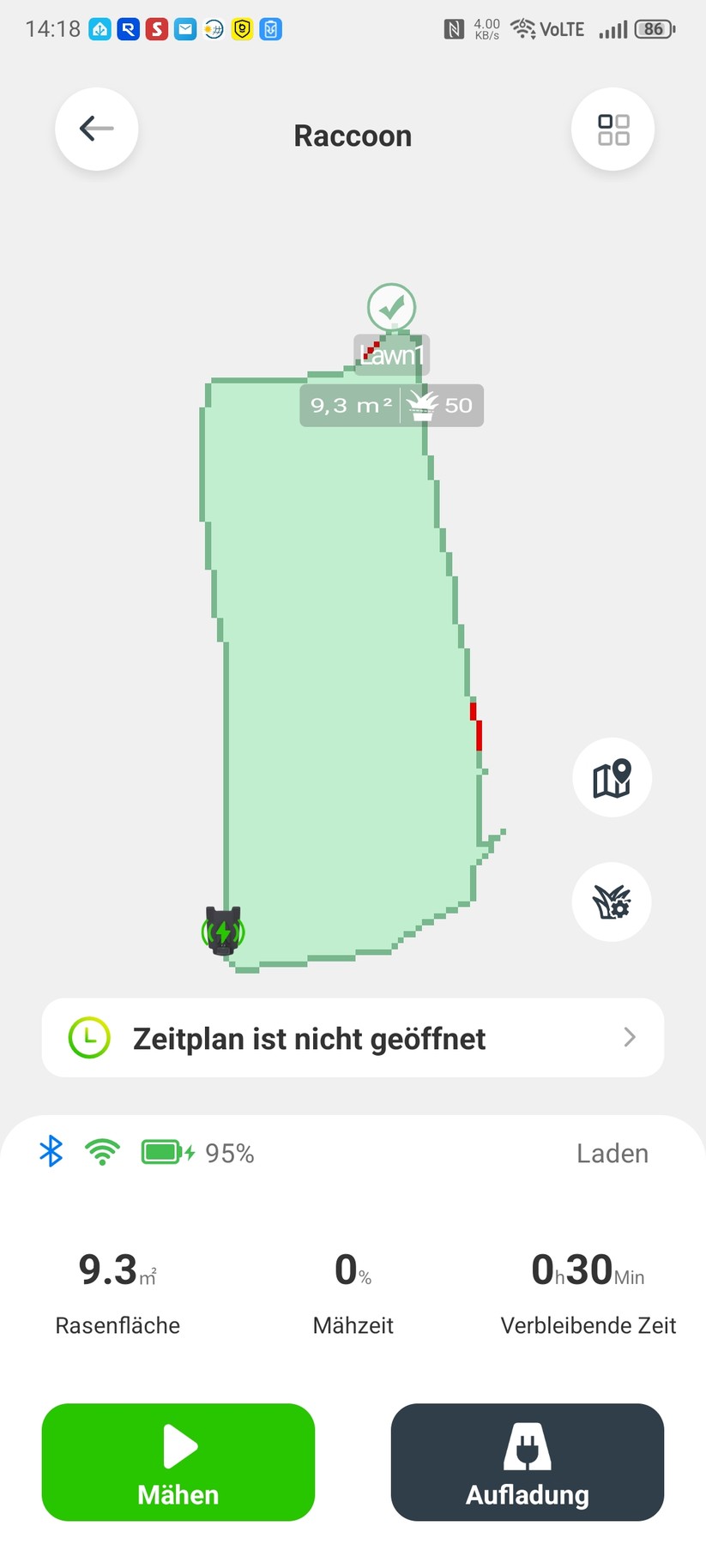 Im zweiten Test-Garten, der von festen Begrenzungen und einer Terrasse mit Steinplatten umgeben ist, funktioniert das Auto-Mapping einwandfrei.
