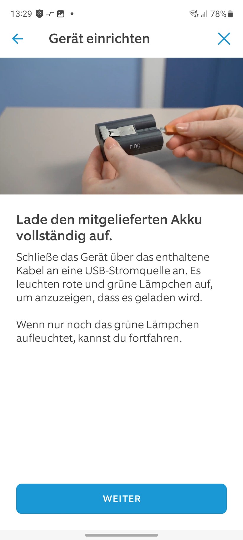 Ring Stick Up Cam Pro Akku: Die Einrichtung ist einfach und bietet viele Erläuterungen zur Kamera. Vorbildlich.