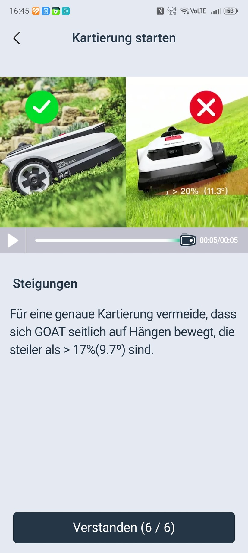 Der Ecovacs Goat A3000 LiDAR bietet eine automatische Kartierung, die allerdings nur funktioniert, wenn die Rasenfläche klar abgegrenzt ist. In unserem Test-Garten mit offenen Übergängen kartieren wir manuell. Die Methode liefert in jedem Fall die präziseren Ergebnisse.