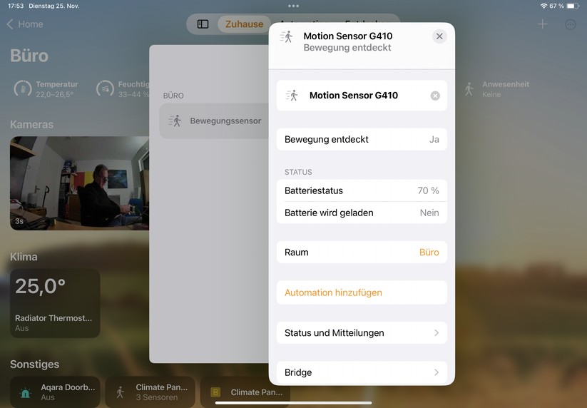 Der Aqara Camera Hub G410 ist kompatibel mit Homekit Secure Video. Damit lässt sich nicht nur der Livestream der Video-Türklingel betrachten, sondern auch der Bewegungssensor für Automatisierungen nutzen.
