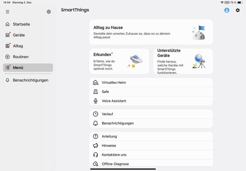 Die Smartthings App ist nicht nur für Smartphones, sondern auch für Tablets optimiert. Gerade die hübsche 3D-Darstellung, die die App mithilfe eines Grundrissplans erzeugt, sieht erst auf dem Tablet richtig gut aus. Eine Desktop-Oberfläche per Browser oder mit der Windows-App parat. Die Oberfläche wirkt aufgeräumt und sollte selbst Anfänger vor keine allzu großen Probleme stellen. 
