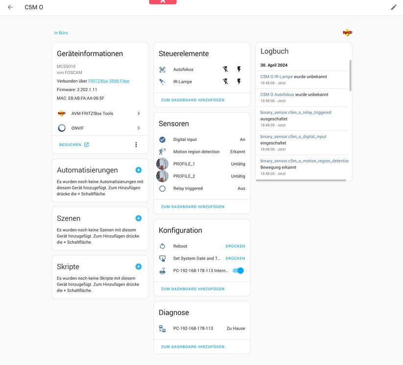 Foscam C5M 3K: Für die Steuerung der Überwachungskamera gibt es auch eine Desktop-Anwendung. Außerdem können Anwender dank Onvif-Support die C5M 3K auch mit Synology Surveillance Station betreiben und in Smart-Home-Zentralen wie Home Assistant einbinden.